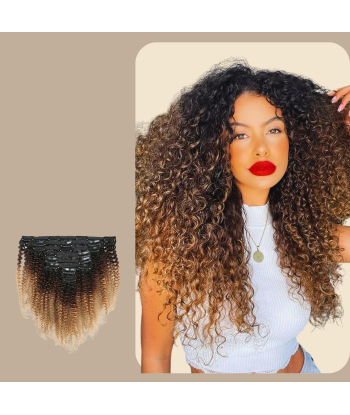 Kit de extensões Afro Curly Ombre Castanho Chocolate Louro com clipes 120 gr destockage