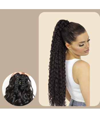 Rabo de cavalo castanho-escuro natural com mola para cabelo Remy Deep Wave sur le site 