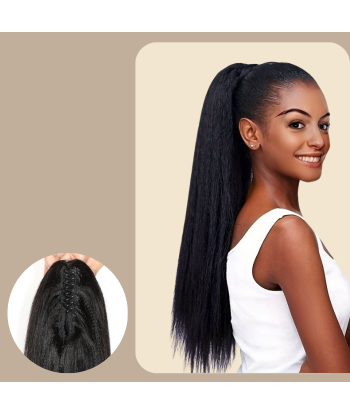 Rabo-de-cavalo castanho-escuro natural com mola para cabelo Yaki liso pas cher 