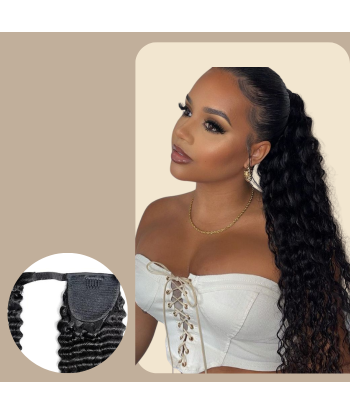 Rabo de cavalo castanho escuro Magic Ribbon Cabelo Remy Deep Wave 2023