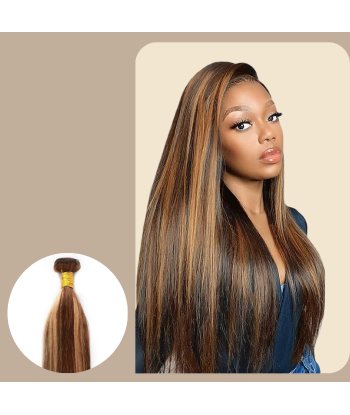 Tecer Cabelo Virgem Cabelo Humano Liso 7A Castanho Médio Louro P4/27 100 Gr ouvre sa boutique