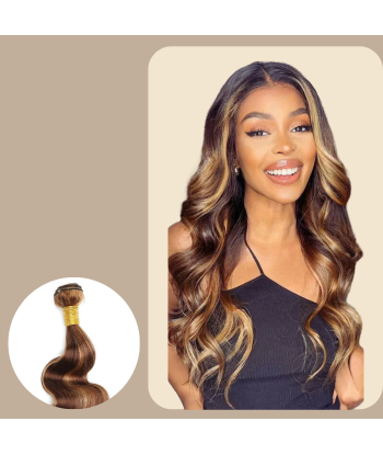 Tissage Vierge Human Hair Body Wave 7A Chatain Méché Blond P4/27 100 Gr de l' environnement