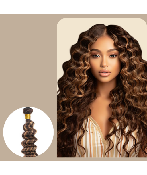 Tissage Vierge Cabelo Humano Ondas Profundas 7A Chatain Méché Blond P4/27 100 Gr pas cheres