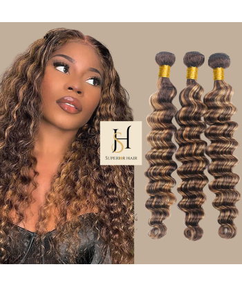 Tissage Vierge Cabelo Humano Ondas Profundas 7A Chatain Méché Blond P4/27 100 Gr pas cheres