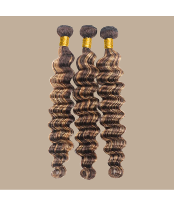 Tissage Vierge Cabelo Humano Ondas Profundas 7A Chatain Méché Blond P4/27 100 Gr pas cheres