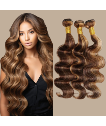 Tissage Vierge Ihmisen hiukset Body Wave 7A Chatain Méché Blond P4/27 100 Gr 100 Gr est présent 