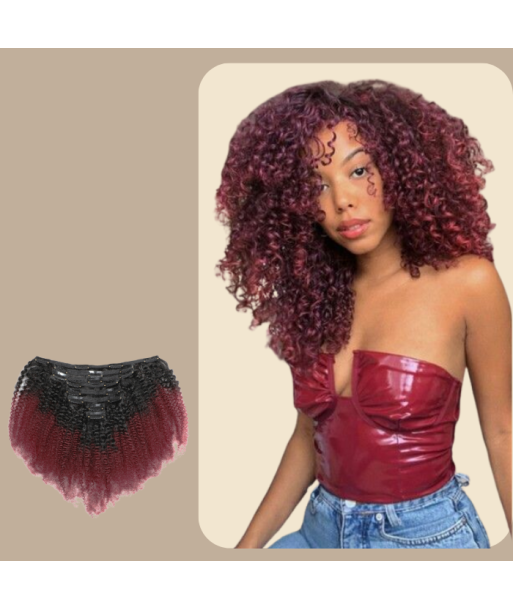 Afro Curly Ombre Mörkbrun Clip-In Extensions Kit 99J 120 gr Véritable concentré