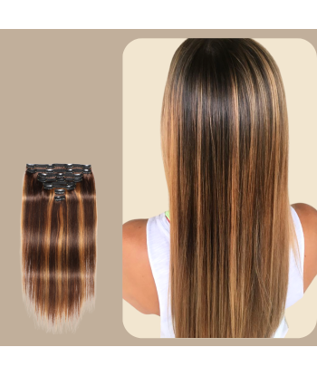 Straight Blonde Medium Brown Clip-In Extensions Kit 120 gr Livraison rapide