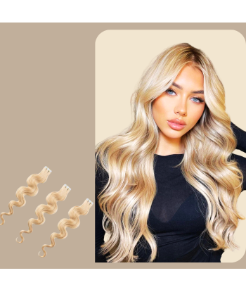 Extensions Adhésives Ondulées Blond Platine suggérées chez