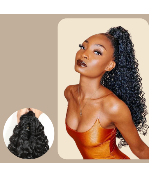 Queue de cheval Ponytail  Noir à Pince Naturel Remy Hair Kinky Curly 2023