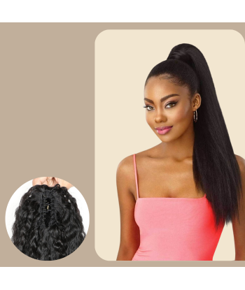 Queue de cheval Ponytail  Noir à Pince Naturel Remy Hair Kinky Straight la colonne vertébrale