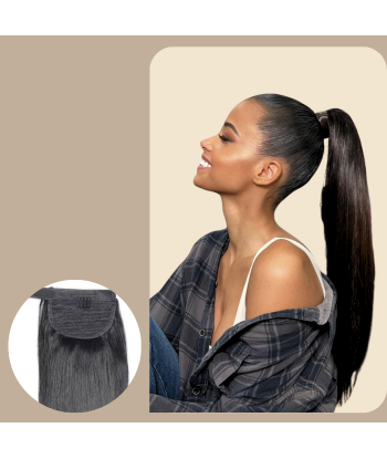 Queue de cheval Ponytail  Noir Ruban Magique Remy Hair Straight 50% de réduction en Octobre 2024