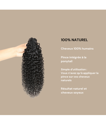 Queue de cheval Ponytail  Noir à Pince Naturel Remy Hair Kinky Curly 2023