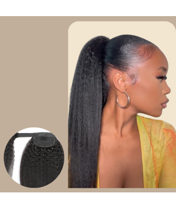 Queue de cheval Ponytail  Noir Ruban Magique Remy Hair Kinky Straight basket pas cher