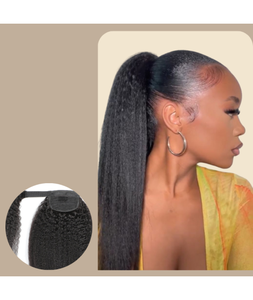 Queue de cheval Ponytail  Noir Ruban Magique Remy Hair Kinky Straight basket pas cher