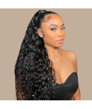 Queue de cheval Ponytail  Noir Ruban Magique Remy Hair Water Wave pour bénéficier 