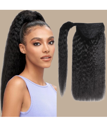 Queue de cheval Ponytail  Noir Ruban Magique Remy Hair Kinky Straight basket pas cher