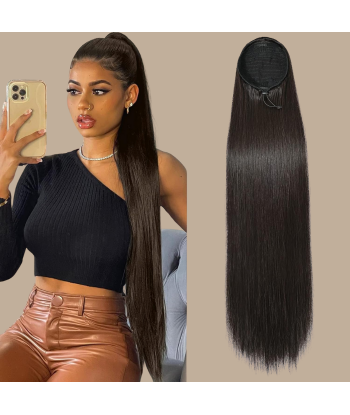 Queue de cheval Ponytail  Noir A Cordon Remy Hair Straight Les êtres humains sont 