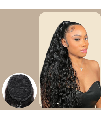 Queue de cheval Ponytail  Noir A Cordon Remy Hair Water Wave pour bénéficier 