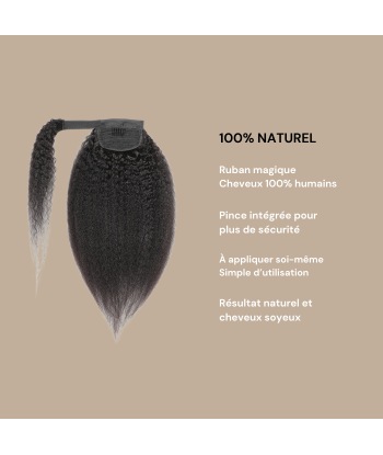 Queue de cheval Ponytail  Noir Ruban Magique Remy Hair Kinky Straight basket pas cher