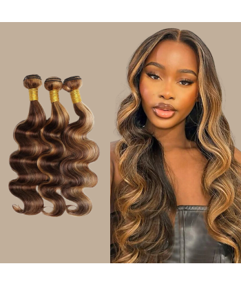 Tissage Vierge Human Hair Body Wave 7A Chatain Méché Blond P4/27 100 Gr soldes