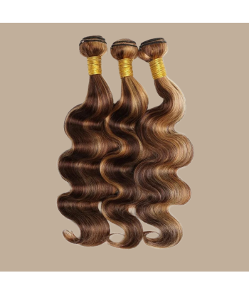 Tissage Vierge Human Hair Body Wave 7A Chatain Méché Blond P4/27 100 Gr soldes