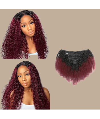 Afro Curly Ombre Mörkbrun Clip-In Extensions Kit 99J 120 gr Jusqu'à 80% De Réduction