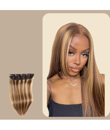 Extension à Clips Straight Chatain Méché Blond Mono Bande Maxi Volume basket pas cher