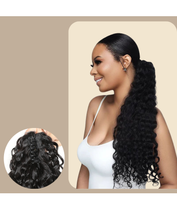 Queue de cheval Ponytail  Noir à Pince Naturel Remy Hair Water Wave Paris Déstockage Promo